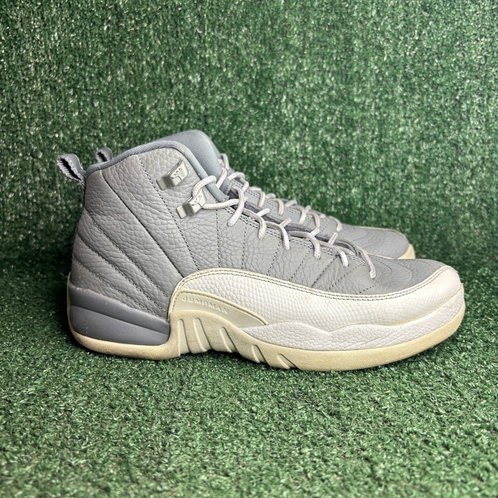 Jordan 12 Retro Stealth Tumbled Leather Athletic Sneakers Grey Youth Size 7Y